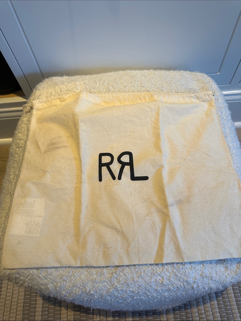Ralph Lauren Double RL Natural Canvas Drawstring Bag with Black Logo